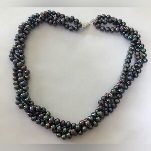 Twisted Jewel Tone PEACOCK  PEARLS Necklace with 14K White Gold Clasp